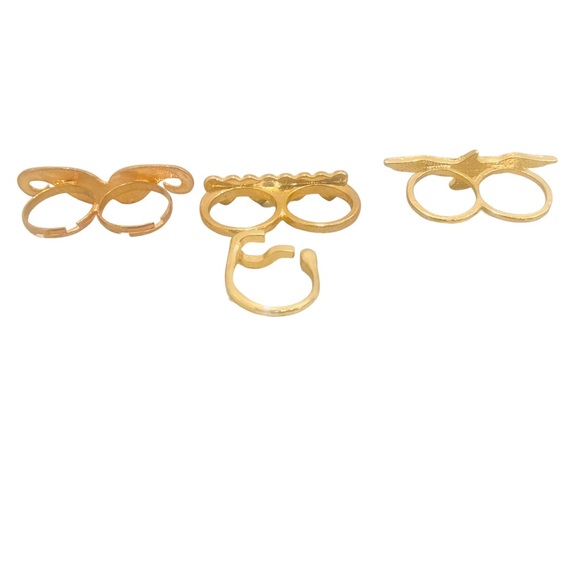 set of 4 fashion rings Gold Acrylic Paint Moustache Heart Wings Question Mark - Picture 4 of 4